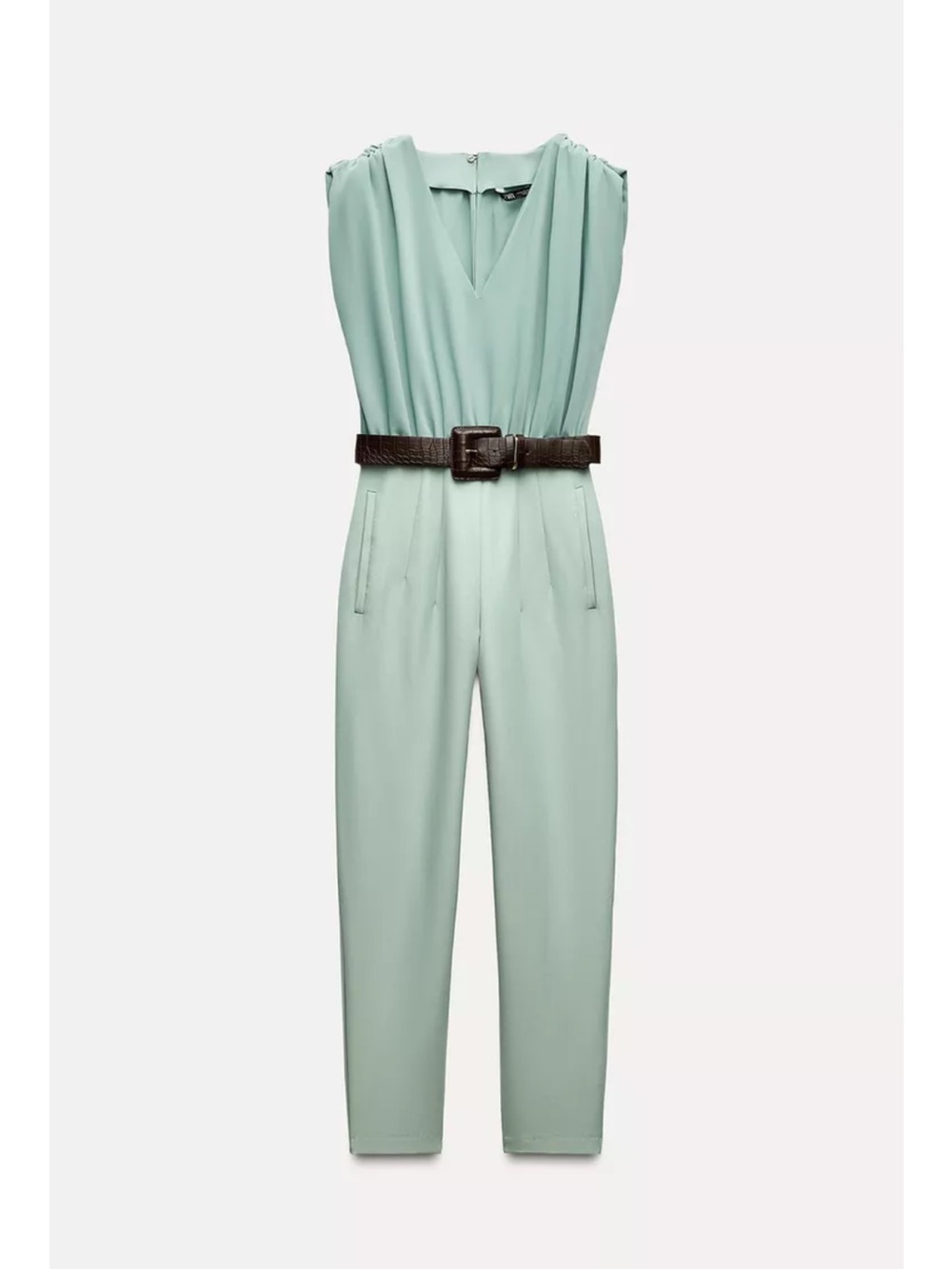 NWOT Zara Sleeveless Sage Green BELTED Jumpsuit